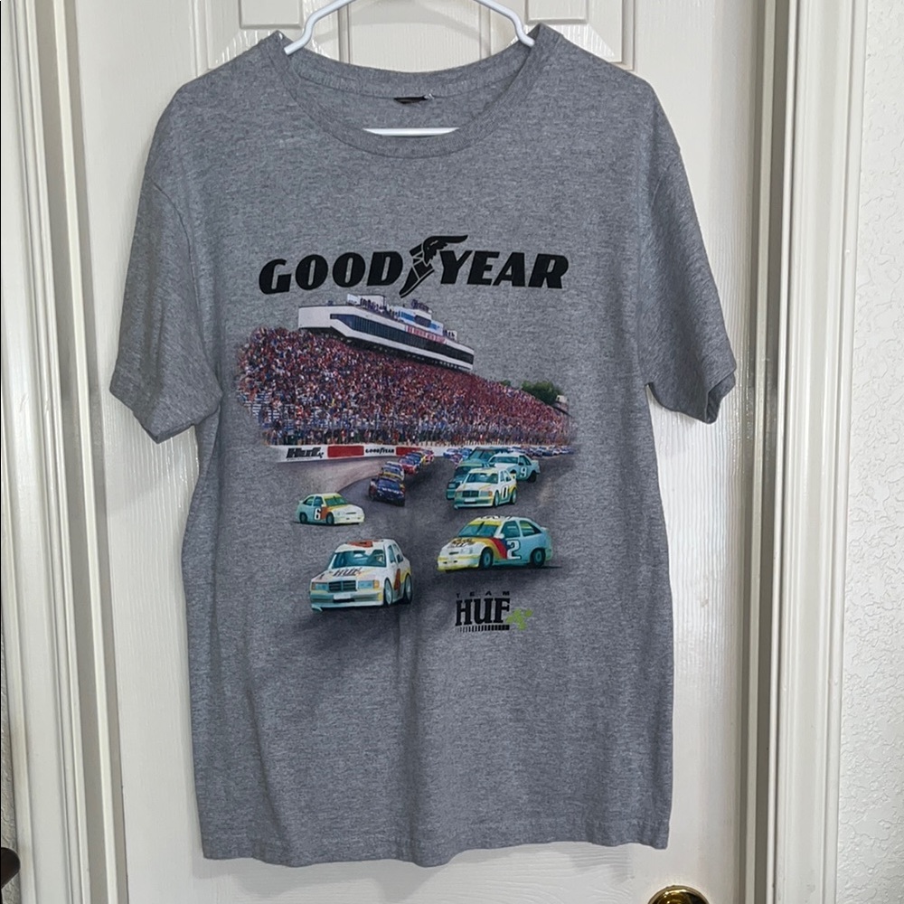 HUF Gray Mens Goodyear Racing T-Shirt Size Medium